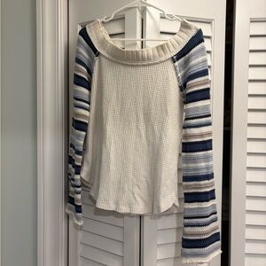 Altar’d State Samantha Sweater Blue Grey Size Small Off The Shoulder